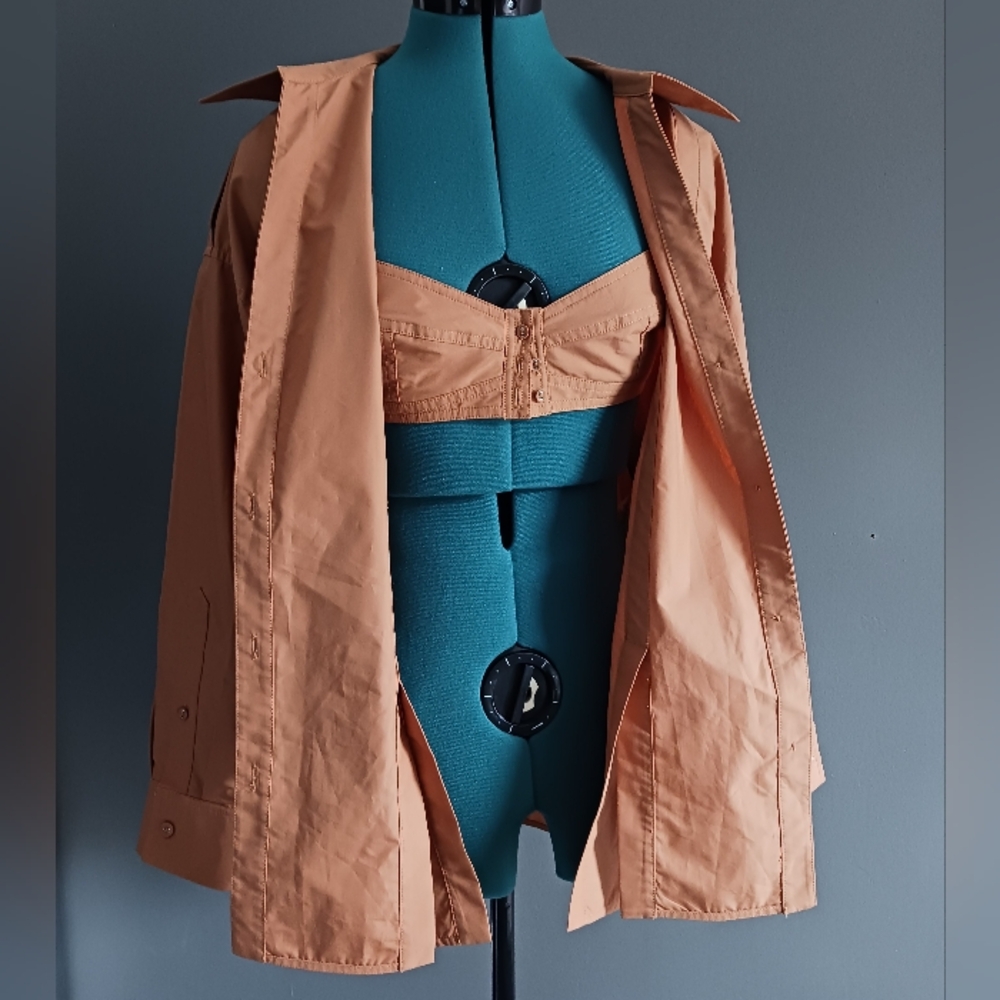 3.1 Phillip Lim Cotton Poplin Button Down Shirt With Bra Size 0